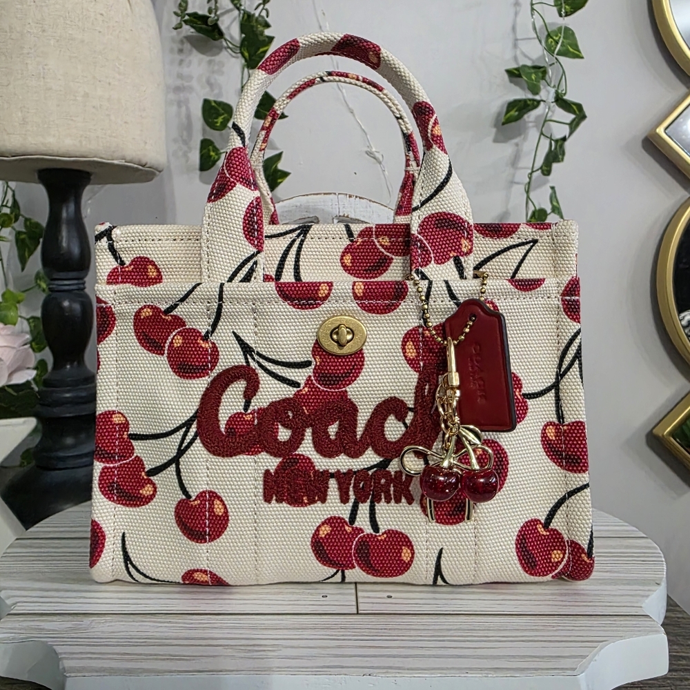 COACH NWT Canvas Cargo Mini Tote 20 | Cherry Print